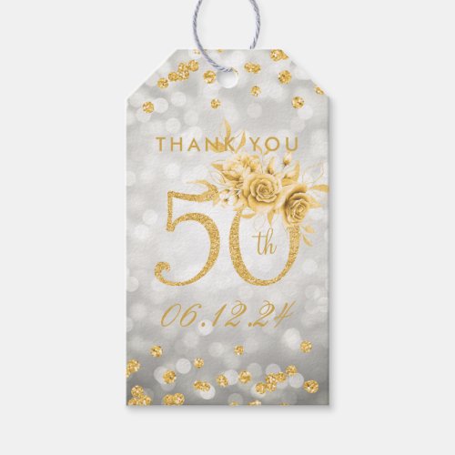 Gold 50th Birthday Thank You Glam Lights Silver  Gift Tags