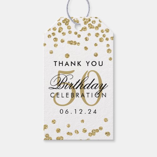 Gold 50th Birthday Thank You Glitter Confetti Gift Tags