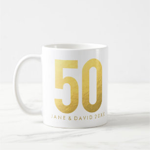 Gold 50th Day, Month, Year, Personalized White Mug