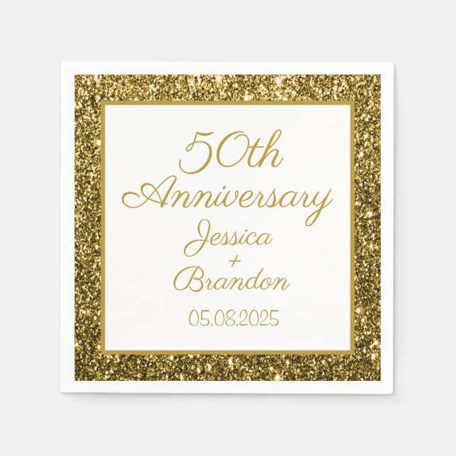 Gold 50th Golden Wedding Anniversary  Napkins (Front)