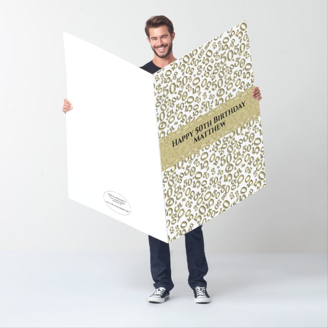 Gold 50th Jumbo Birthday Random Number Pattern Card (In Situ)