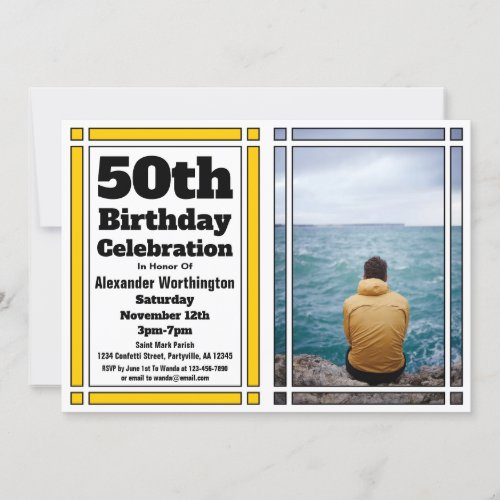 Gold 50th Photo Birthday Invitation