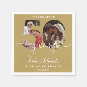 Gold 50th Wedding Anniversary 2 Photo Napkins