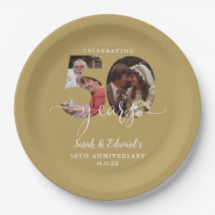 Gold 50th Wedding Anniversary 2 Photo Paper Plates