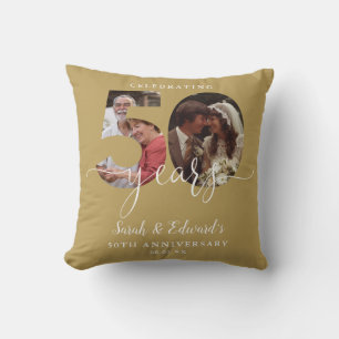 Gold 50th Wedding Anniversary 2 Photo Throw Pillow