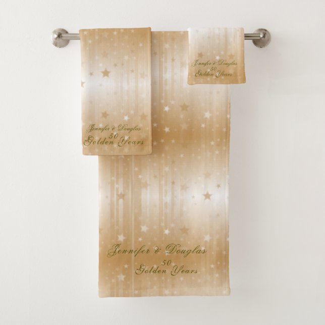 Gold 50th Wedding Anniversary Bath Towel Set (Insitu)