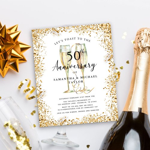 Gold 50th Wedding Anniversary Budget Invitation