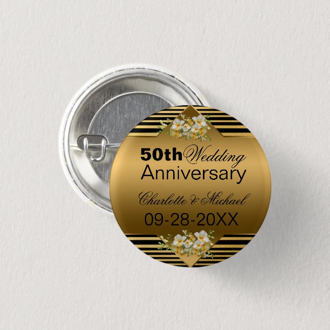 Gold 50th Wedding Anniversary Button (Front & Back)