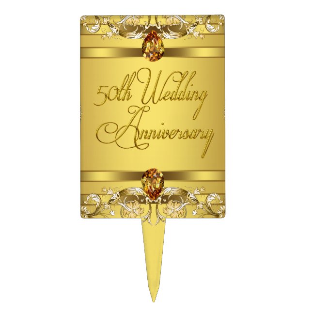 Gold 50th Wedding Anniversary Cake Topper (Front)