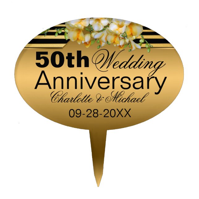 Gold 50th Wedding Anniversary Cake Topper (Front)