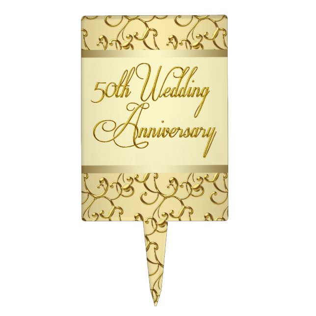 Gold 50th Wedding Anniversary Cake Topper (Front)