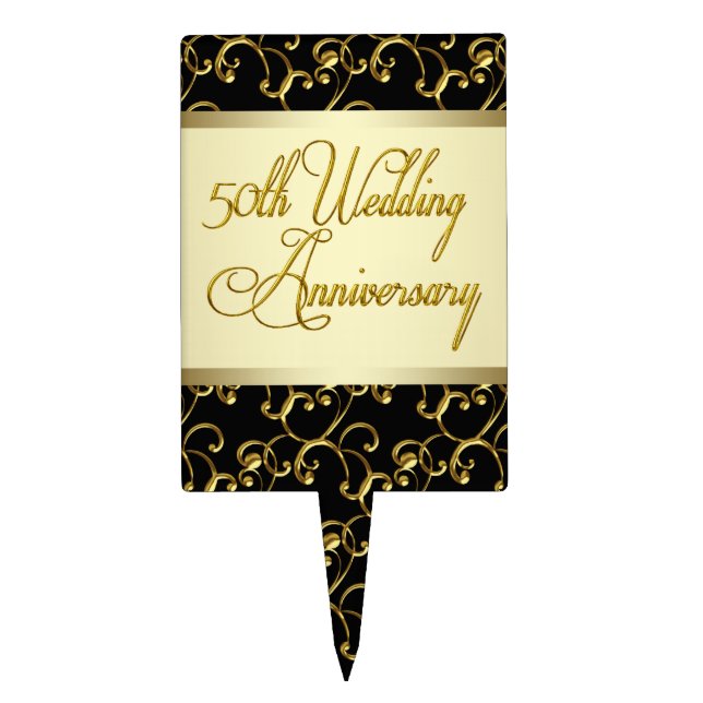 Gold 50th Wedding Anniversary Cake Topper (Front)