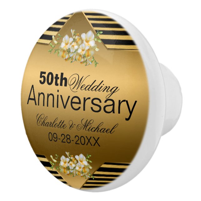 Gold 50th Wedding Anniversary Ceramic Knob (Right)