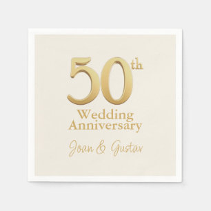 Gold 50th Wedding Anniversary Champagne White Napkins