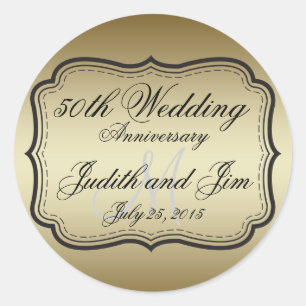 Gold 50th Wedding Anniversary Classic Round Sticker