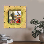 Gold 50th Wedding Anniversary Custom Photo Square Wall Clock<br><div class="desc">Create your own 50th Wedding Anniversary wall clock with 4 of your favorite photos from the last 50 years. This elegant, modern design is gold and black with a glitter and textured effect. Your photos are set in a black border and framed with black typography, which you can personalize with...</div>