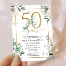 Gold 50th Wedding Anniversary Eucalyptus Floral 