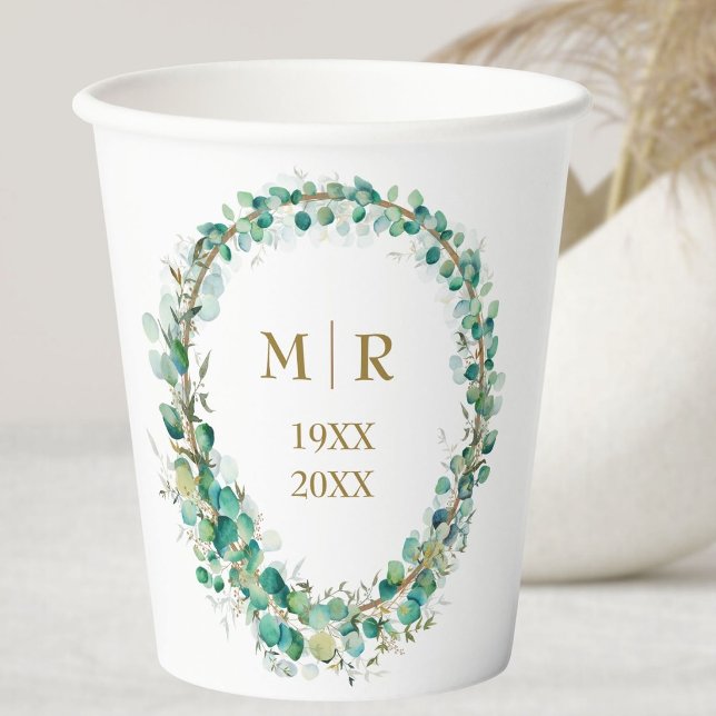 Gold 50th Wedding Anniversary Eucalyptus Paper Cups (Creator Uploaded)