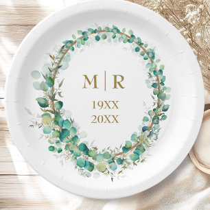 Gold 50th Wedding Anniversary Eucalyptus Paper Plates
