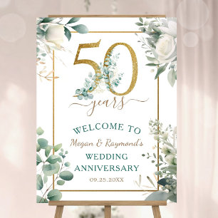 Gold 50th Wedding Anniversary Eucalyptus Welcome Foam Board