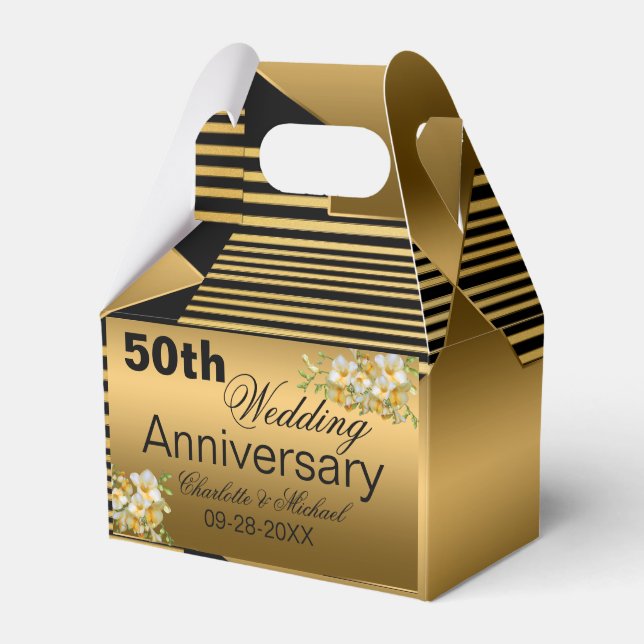 Gold 50th Wedding Anniversary Favor Boxes (Front Side)