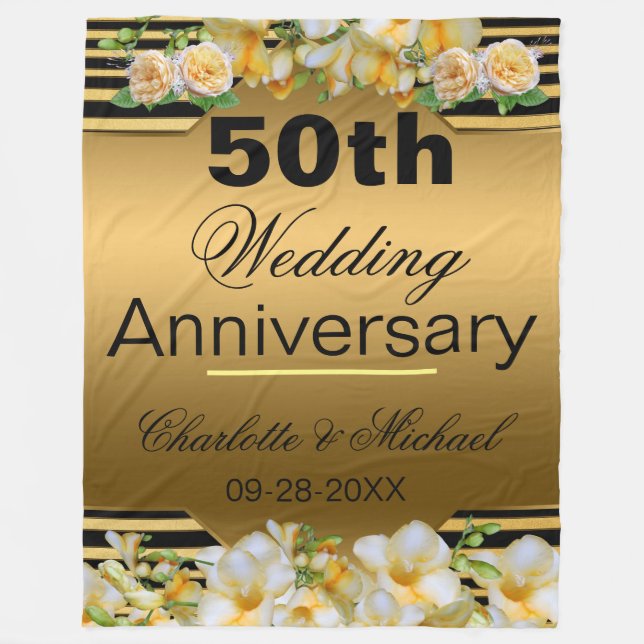 Gold 50th Wedding Anniversary Fleece Blanket (Front)