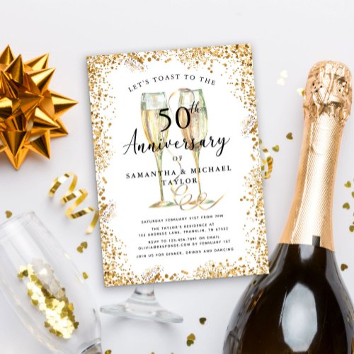 Gold 50th Wedding Anniversary Invitation