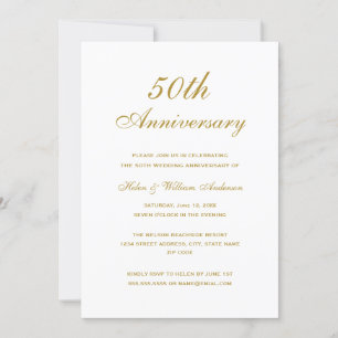 Gold 50th Wedding Anniversary Invitations