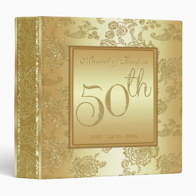 Gold 50th  Wedding Anniversary Keepsake Binder (Front/Spine)
