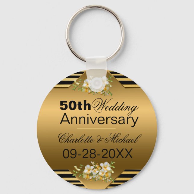 Gold 50th Wedding Anniversary  Keychain (Front)