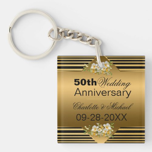 Gold 50th Wedding Anniversary   Keychain