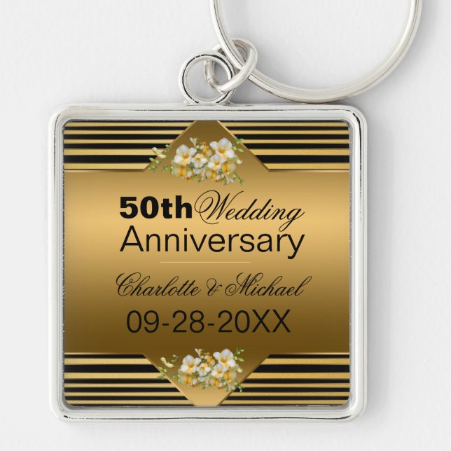 Gold 50th Wedding Anniversary Keychain (Front)