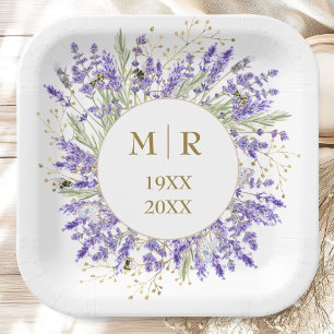 Gold 50th Wedding Anniversary Lavander Floral Paper Plates