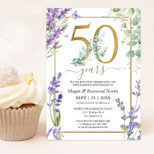 Gold 50th Wedding Anniversary Lavender Floral Invitation