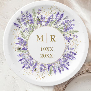 Gold 50th Wedding Anniversary Lavender Floral Paper Plates