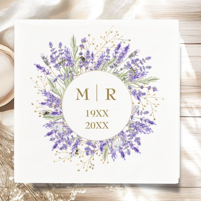 Gold 50th Wedding Anniversary Lavender Napkins (Creator Uploaded)
