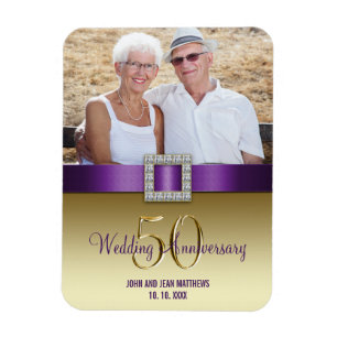 Gold 50th Wedding Anniversary Magnet Purple