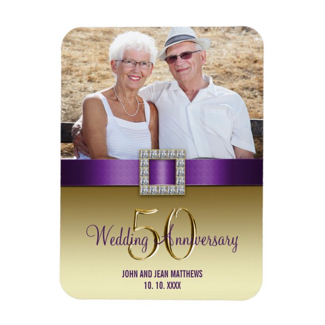 Gold 50th Wedding Anniversary Magnet Purple (Vertical)