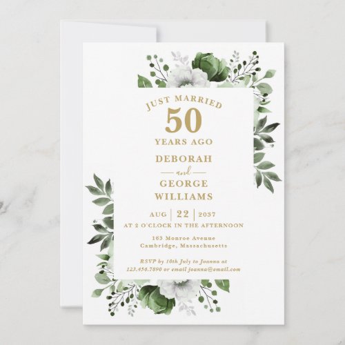 Gold 50th Wedding Anniversary Monogram Floral  Invitation