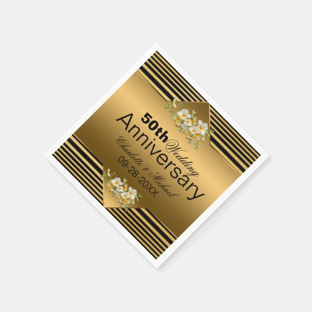 Gold 50th Wedding Anniversary Napkins (Corner)