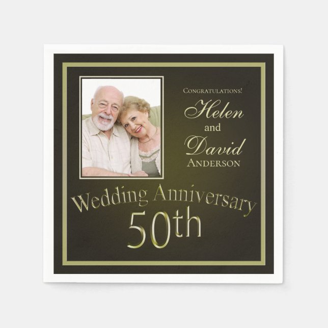 Gold 50th Wedding Anniversary Napkins (Front)