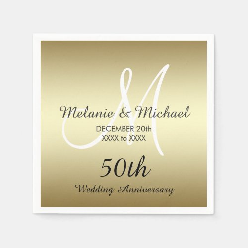 Gold 50th Wedding Anniversary Paper Napkins