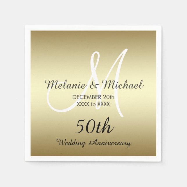 Gold 50th Wedding Anniversary Paper Napkins (Front)