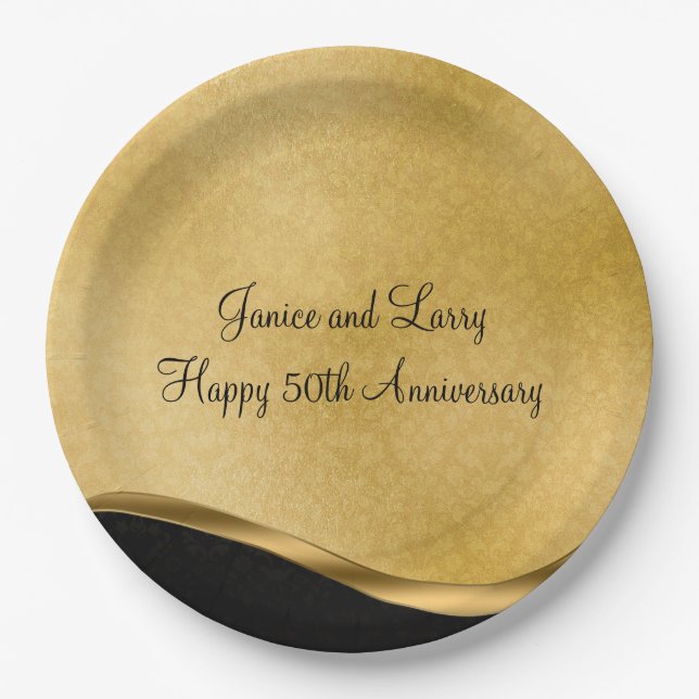 Gold 50th Wedding Anniversary  Paper Plates (Front)