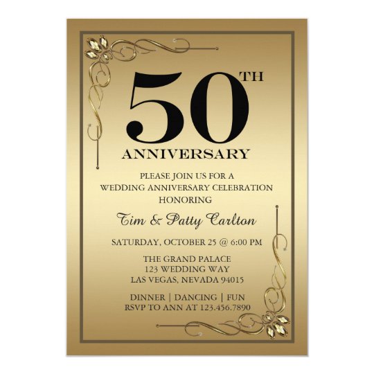  Gold  50th  Wedding  Anniversary  Party invitation  Zazzle com