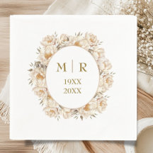 Gold 50th Wedding Anniversary Peony Floral Napkins