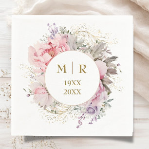Gold 50th Wedding Anniversary Peony Floral Napkins