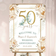 Gold 50th Wedding Anniversary Peony Floral Welcome