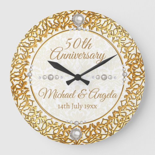 Gold 50th Wedding Anniversary Personalized Clock