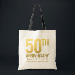 GOLD 50th Wedding Anniversary Personalized Gift Tote Bag<br><div class="desc">NOTE - these are printed images of foil... not actually foil embossed images (to get foil embossed printing on fabric would cost 3 times as much). Will still look great! Personalize these gorgeous, sophisticated, contemporary gold 50th anniversary canvas gift bags for your loved ones 50th anniversary. A quality keepsake for...</div>